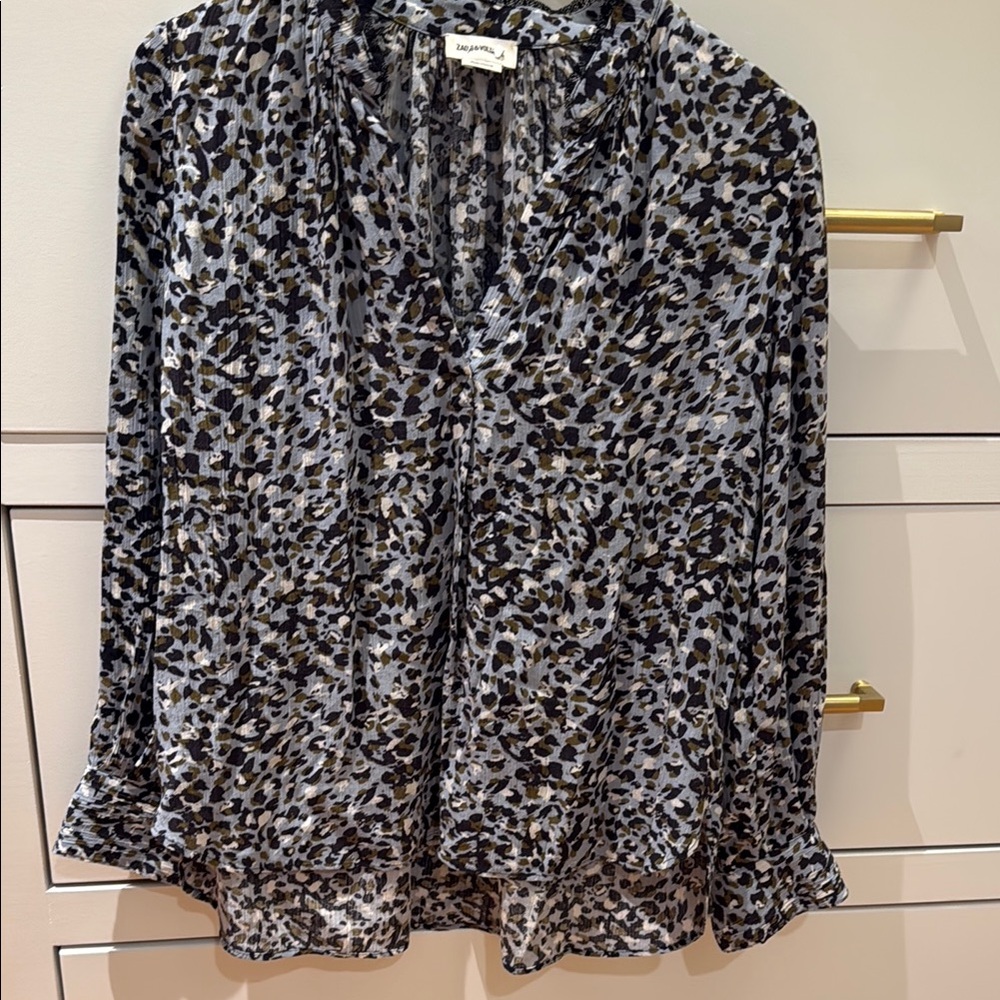 Zadig & Voltaire Women's Leopard Print V-Neck Blouse - Black/Grey/Cream